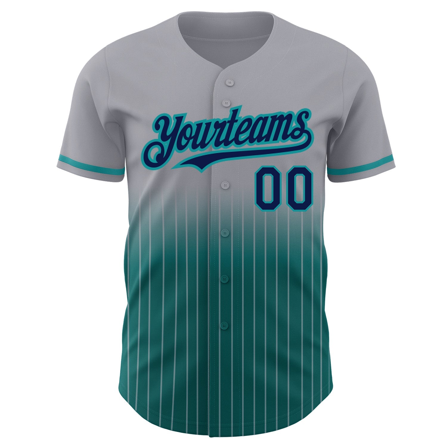Custom Gray Pinstripe Navy-Teal Authentic Fade Fashion Baseball Jersey view 3