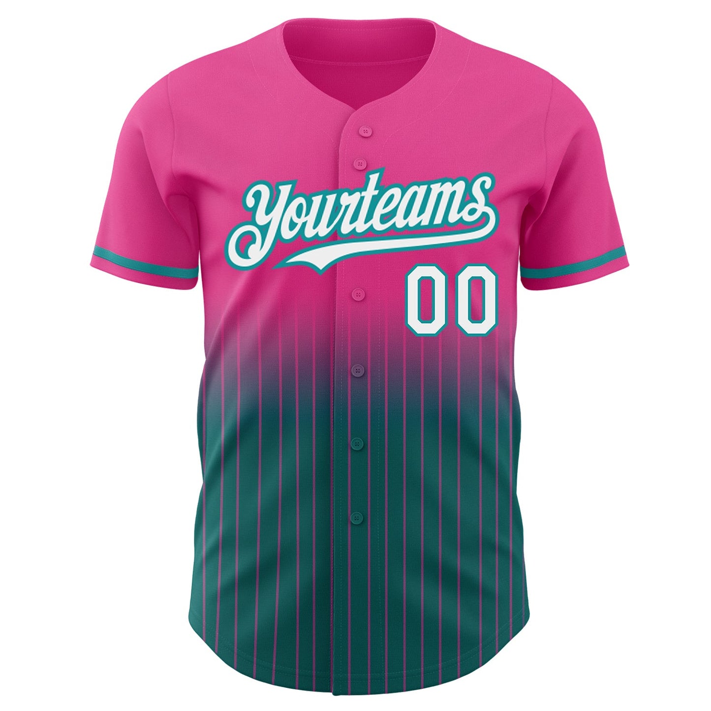 Custom Pink Pinstripe White-Teal Authentic Fade Fashion Baseball Jersey view 3
