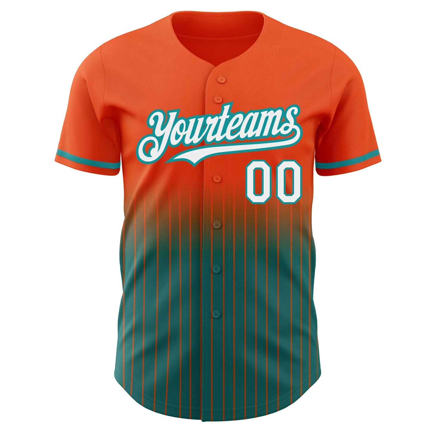 Custom Orange Pinstripe White-Teal Authentic Fade Fashion Baseball Jersey view 3