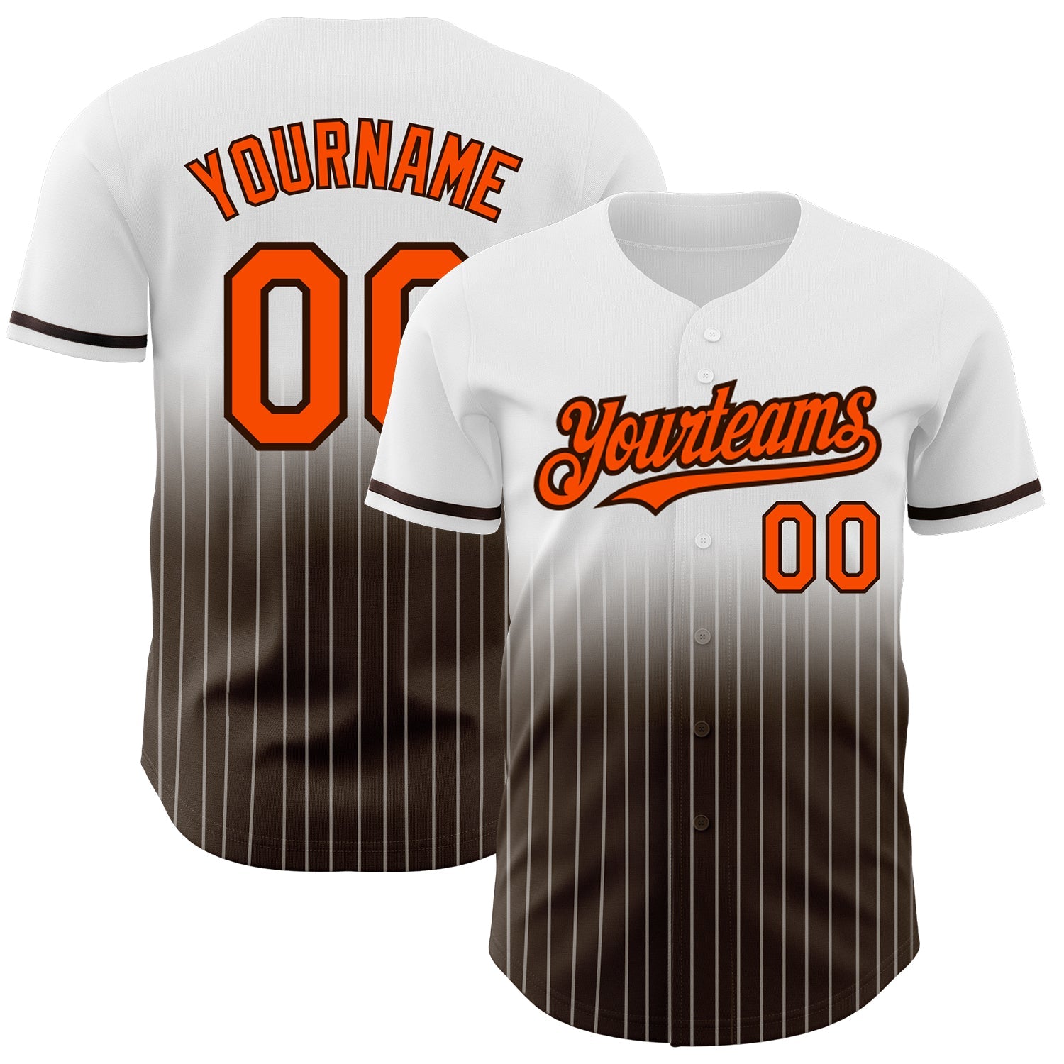 Custom White Pinstripe Orange-Brown Authentic Fade Fashion Baseball Jersey - Main View