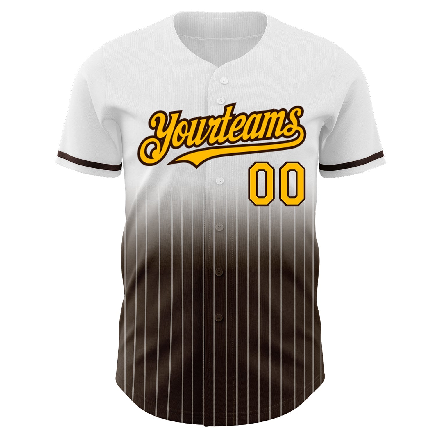 Custom White Pinstripe Gold-Brown Authentic Fade Fashion Baseball Jersey view 3