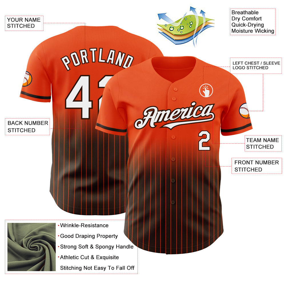 Custom Orange Pinstripe White-Brown Authentic Fade Fashion Baseball Jersey view 4
