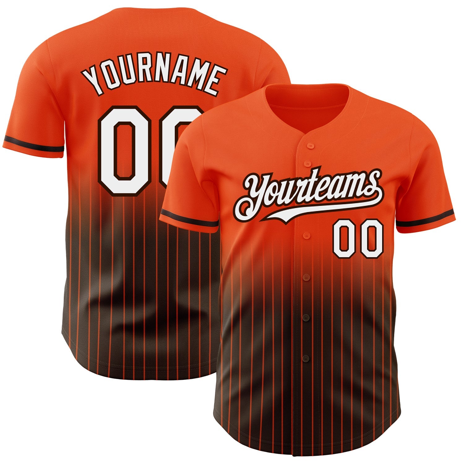 Custom Orange Pinstripe White-Brown Authentic Fade Fashion Baseball Jersey - Main View