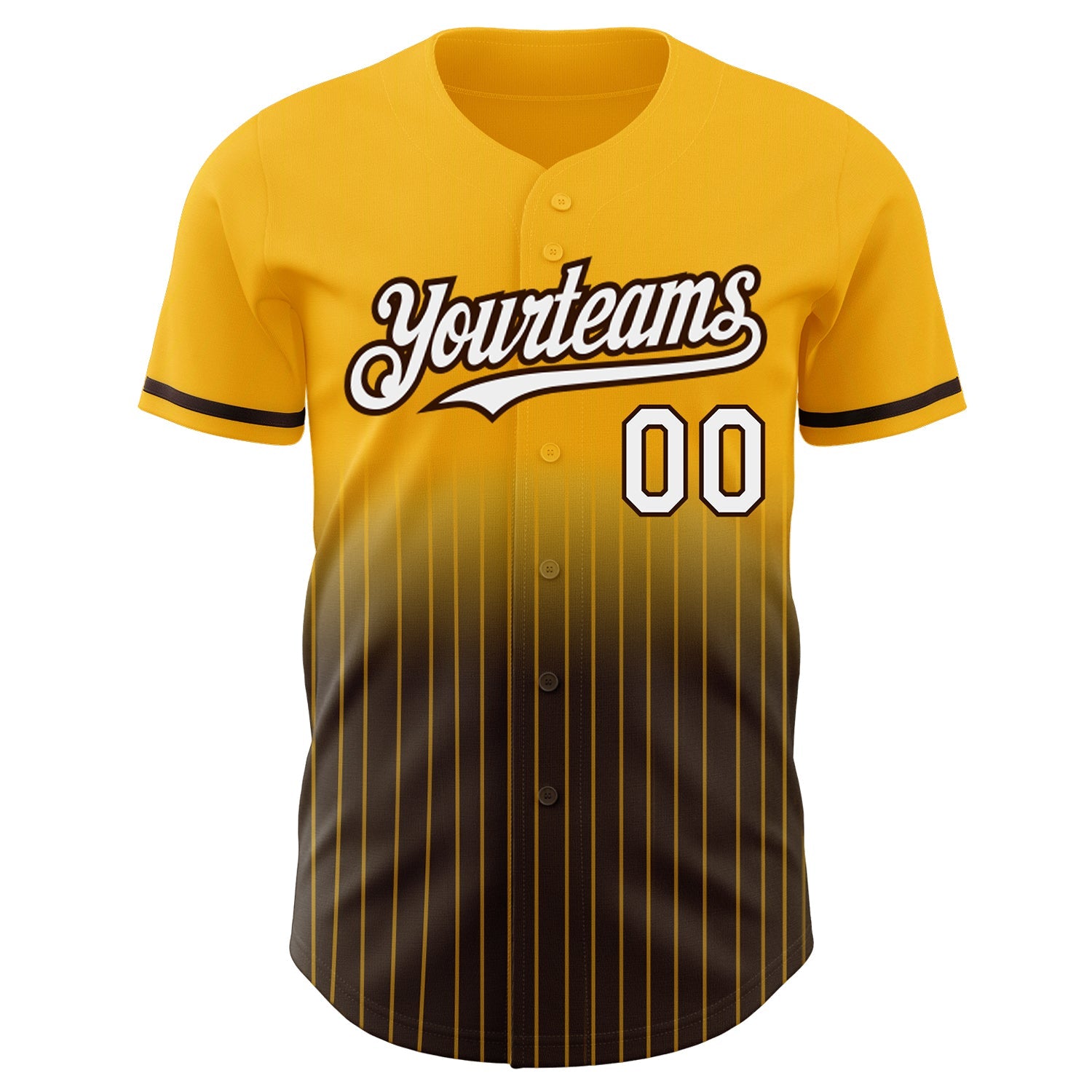 Custom Gold Pinstripe White-Brown Authentic Fade Fashion Baseball Jersey view 3