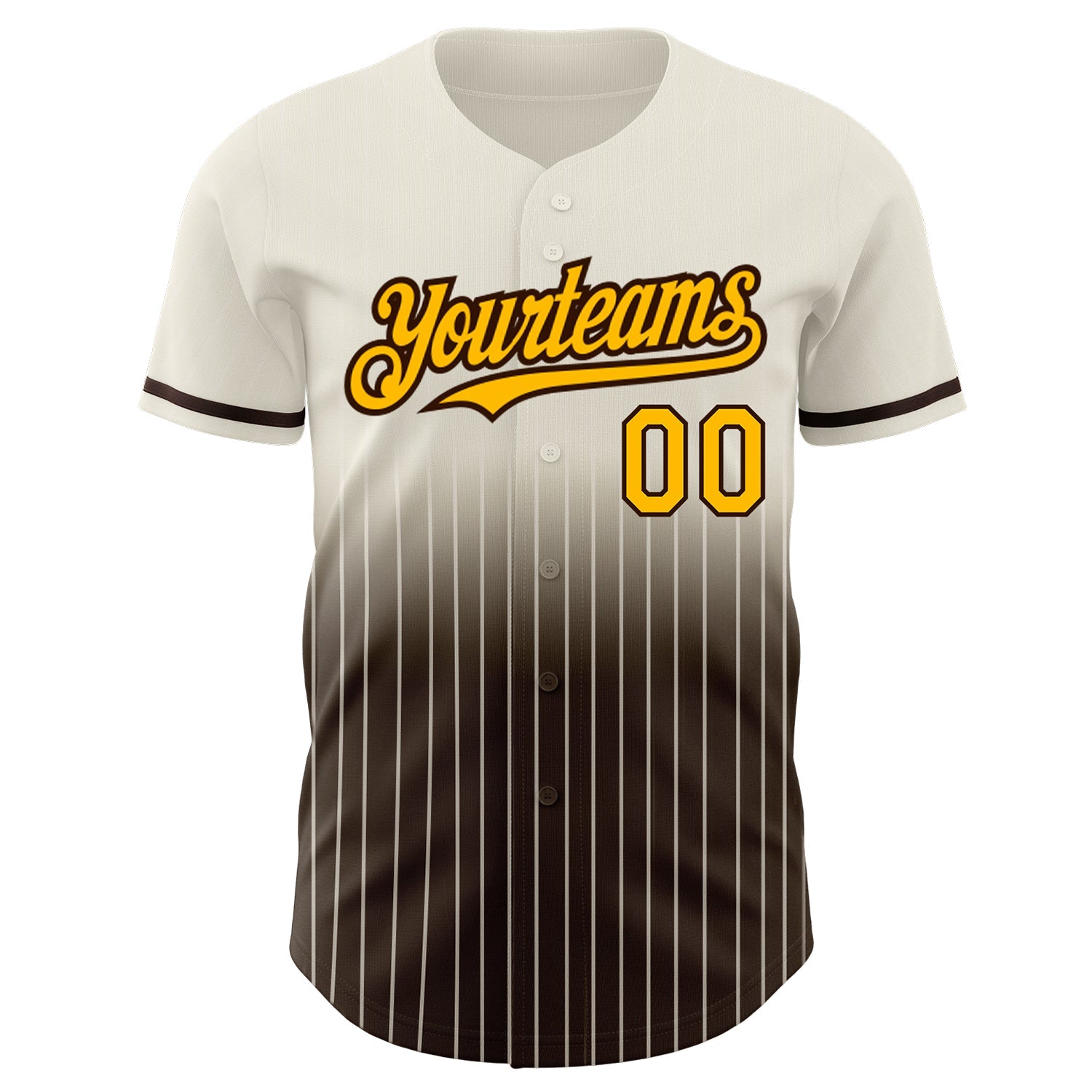 Custom Cream Pinstripe Gold-Brown Authentic Fade Fashion Baseball Jersey view 3