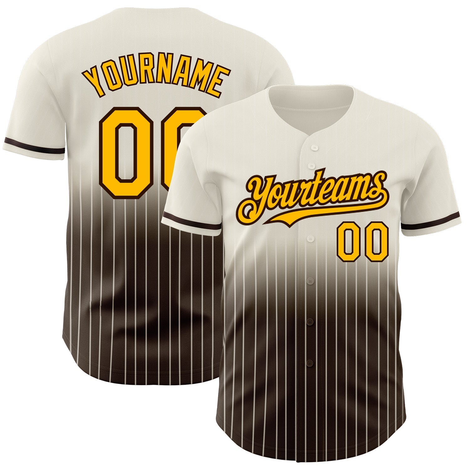 Custom Cream Pinstripe Gold-Brown Authentic Fade Fashion Baseball Jersey - Main View