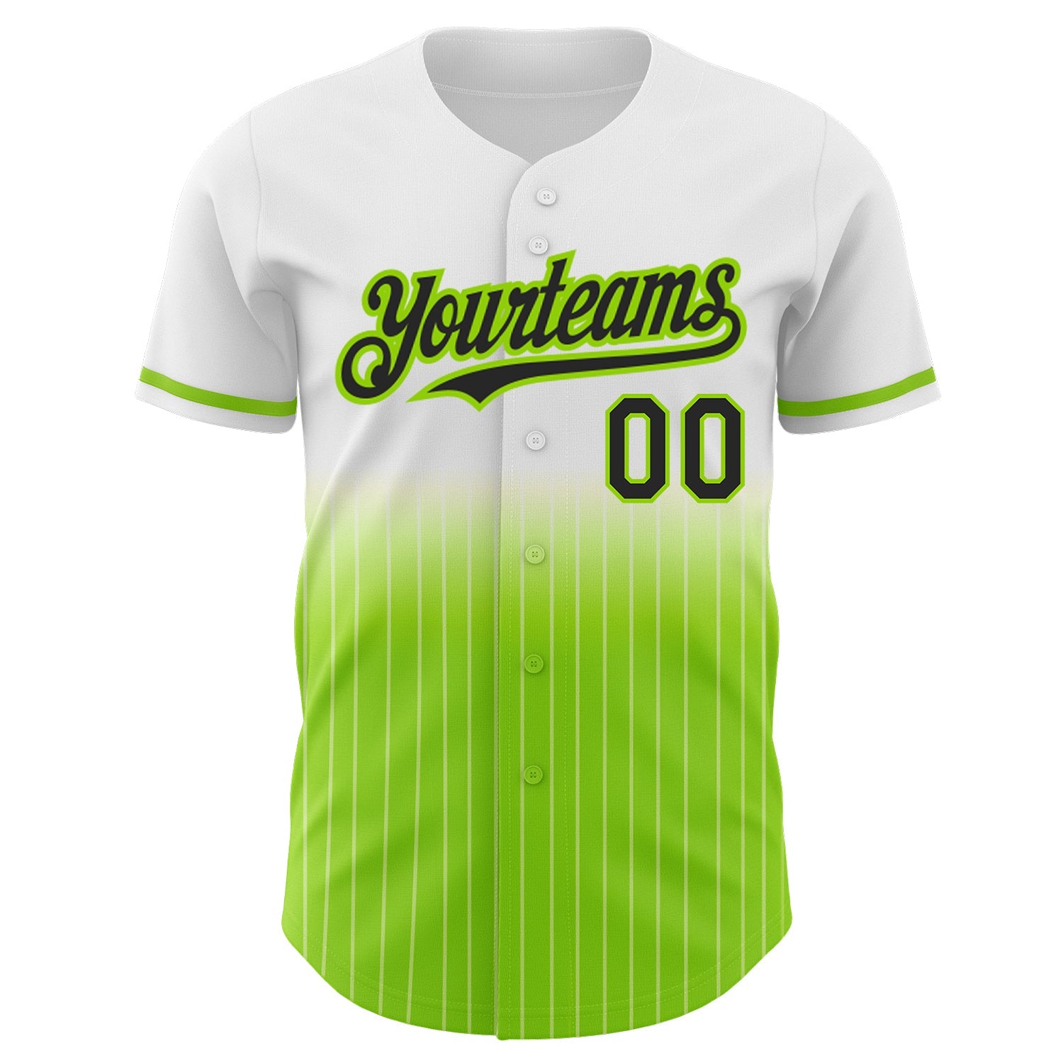 Custom White Pinstripe Black-Neon Green Authentic Fade Fashion Baseball Jersey view 3