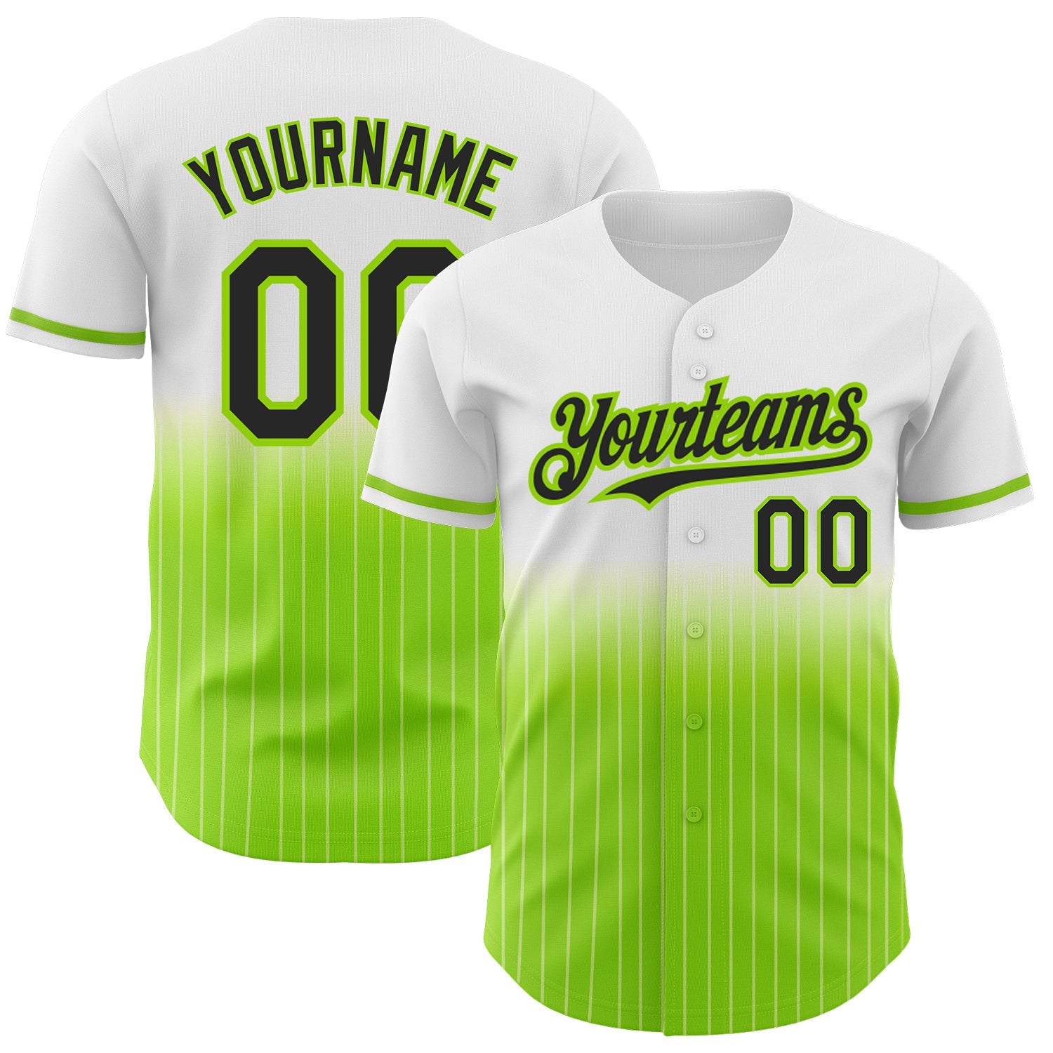 Custom White Pinstripe Black-Neon Green Authentic Fade Fashion Baseball Jersey - Main View