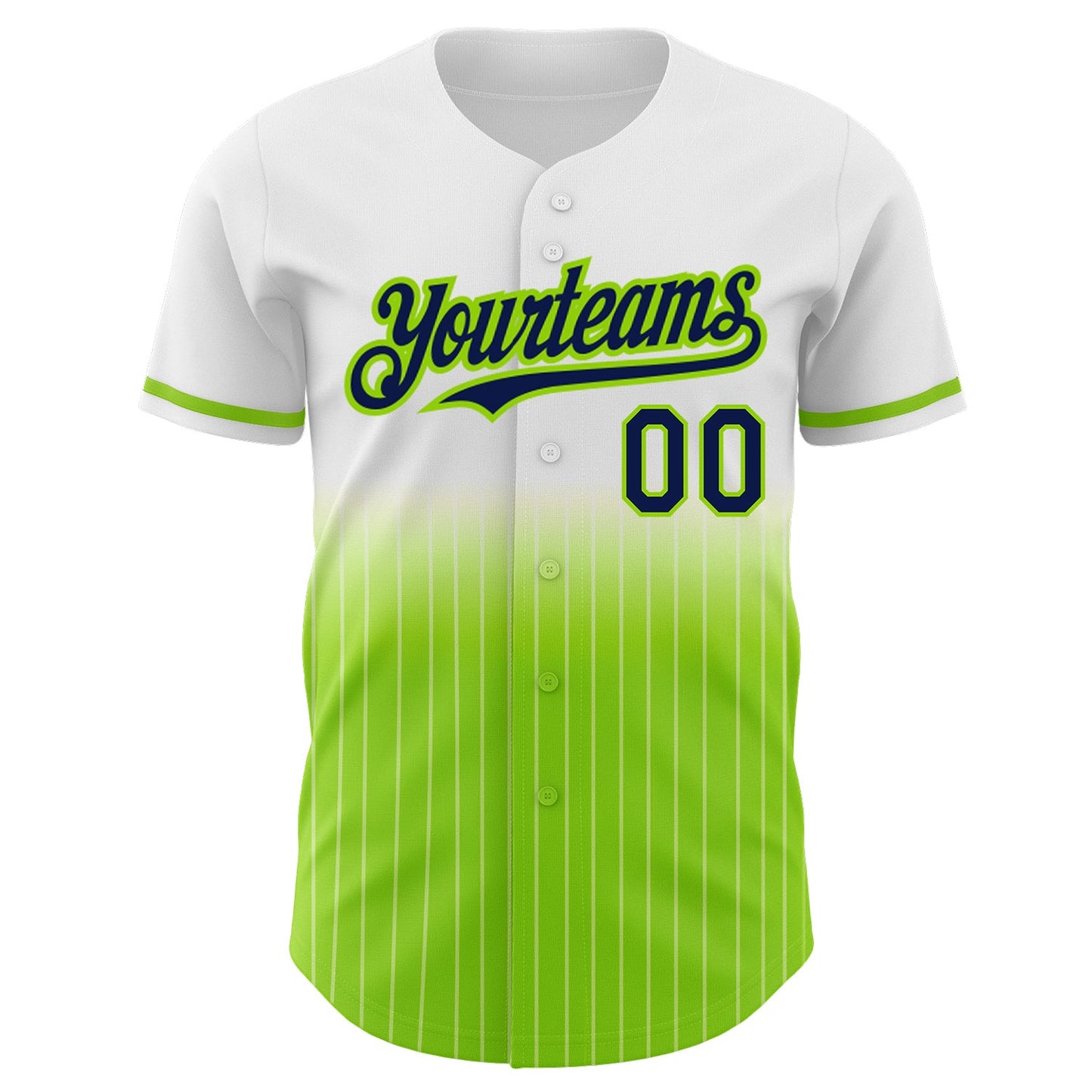 Custom White Pinstripe Navy-Neon Green Authentic Fade Fashion Baseball Jersey view 3