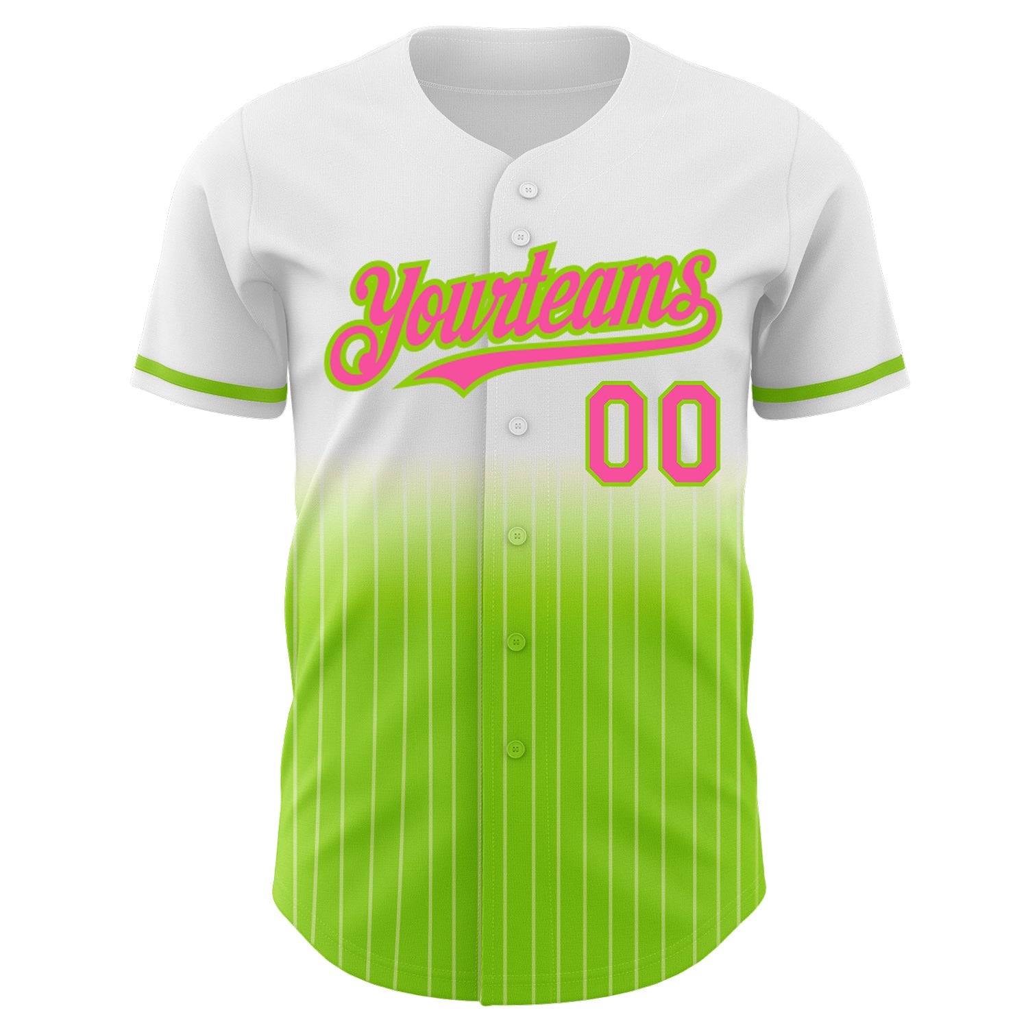 Custom White Pinstripe Pink-Neon Green Authentic Fade Fashion Baseball Jersey view 3