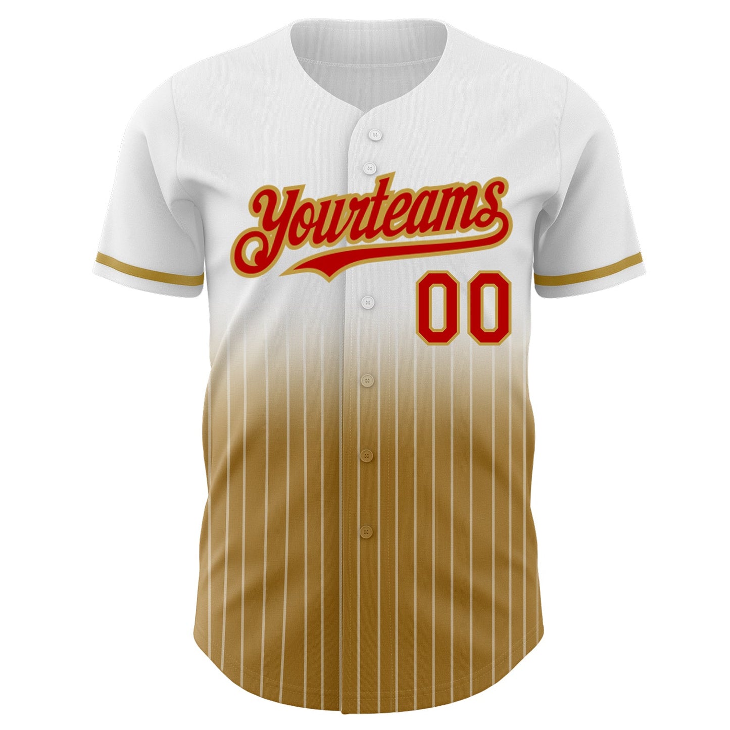 Custom White Pinstripe Red-Old Gold Authentic Fade Fashion Baseball Jersey view 3