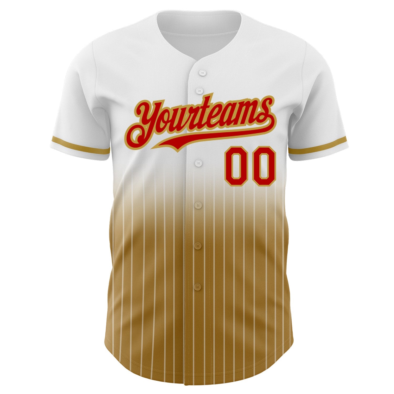 Custom White Pinstripe Red-Old Gold Authentic Fade Fashion Baseball Jersey view 3