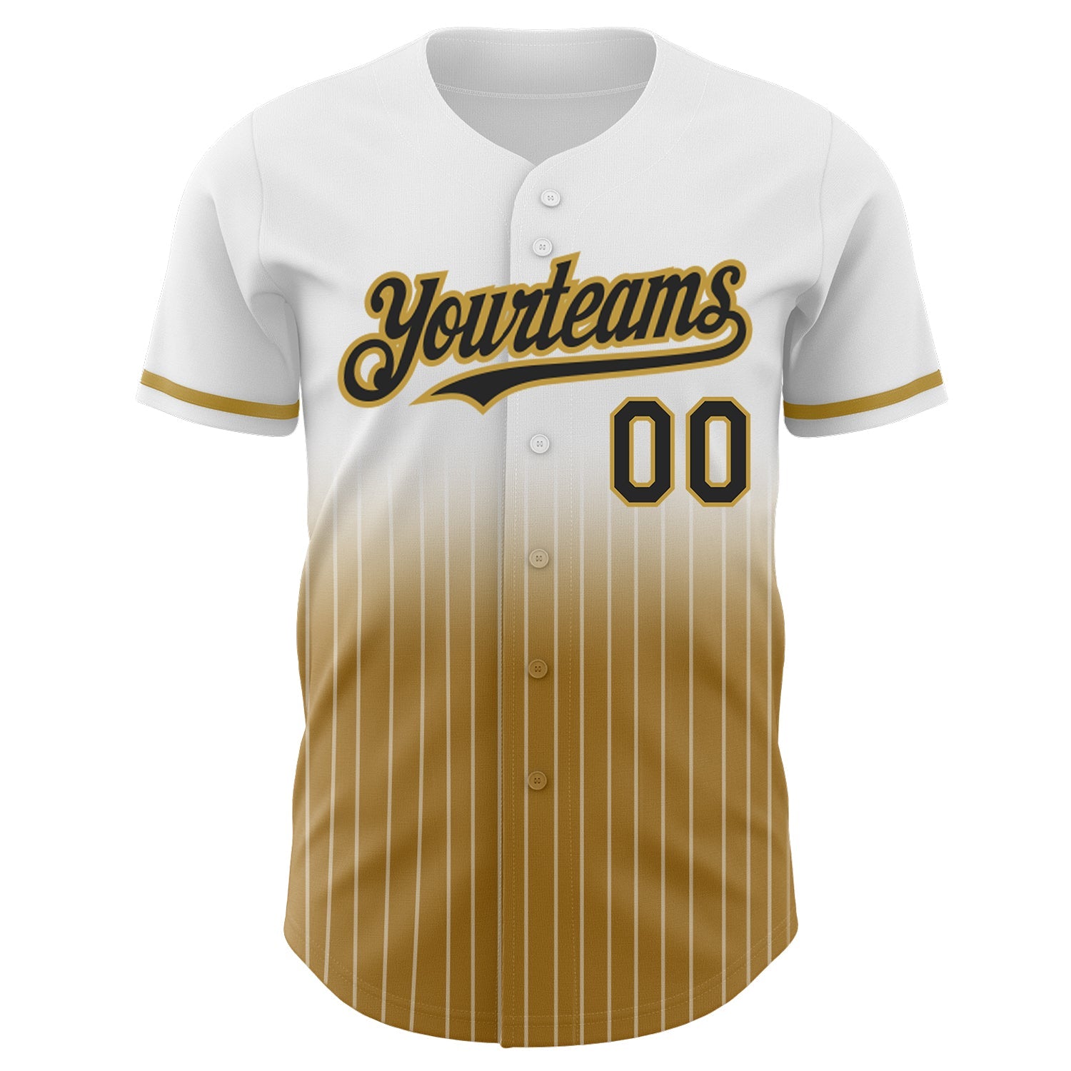 Custom White Pinstripe Black-Old Gold Authentic Fade Fashion Baseball Jersey view 3