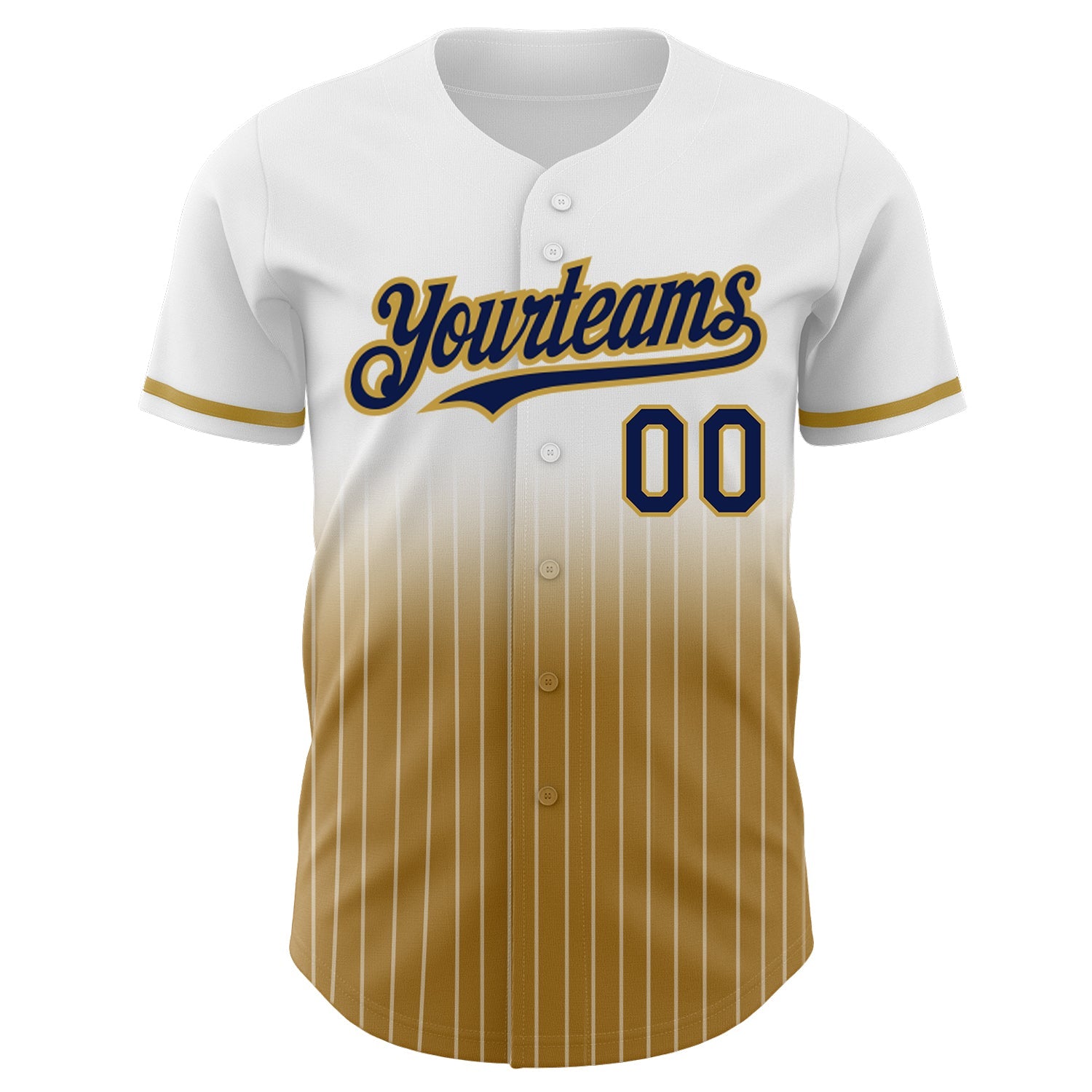 Custom White Pinstripe Navy-Old Gold Authentic Fade Fashion Baseball Jersey view 3