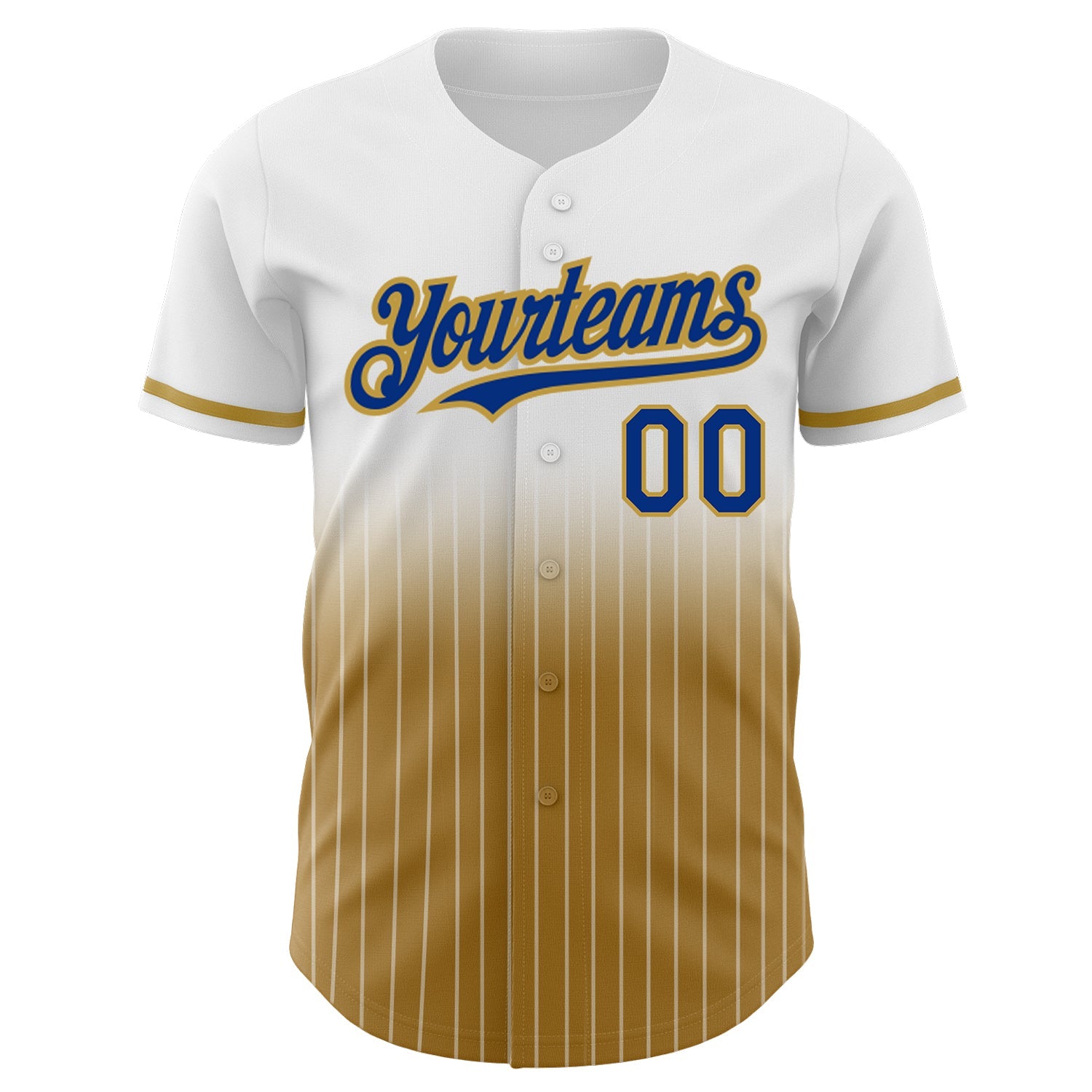 Custom White Pinstripe Royal-Old Gold Authentic Fade Fashion Baseball Jersey view 3
