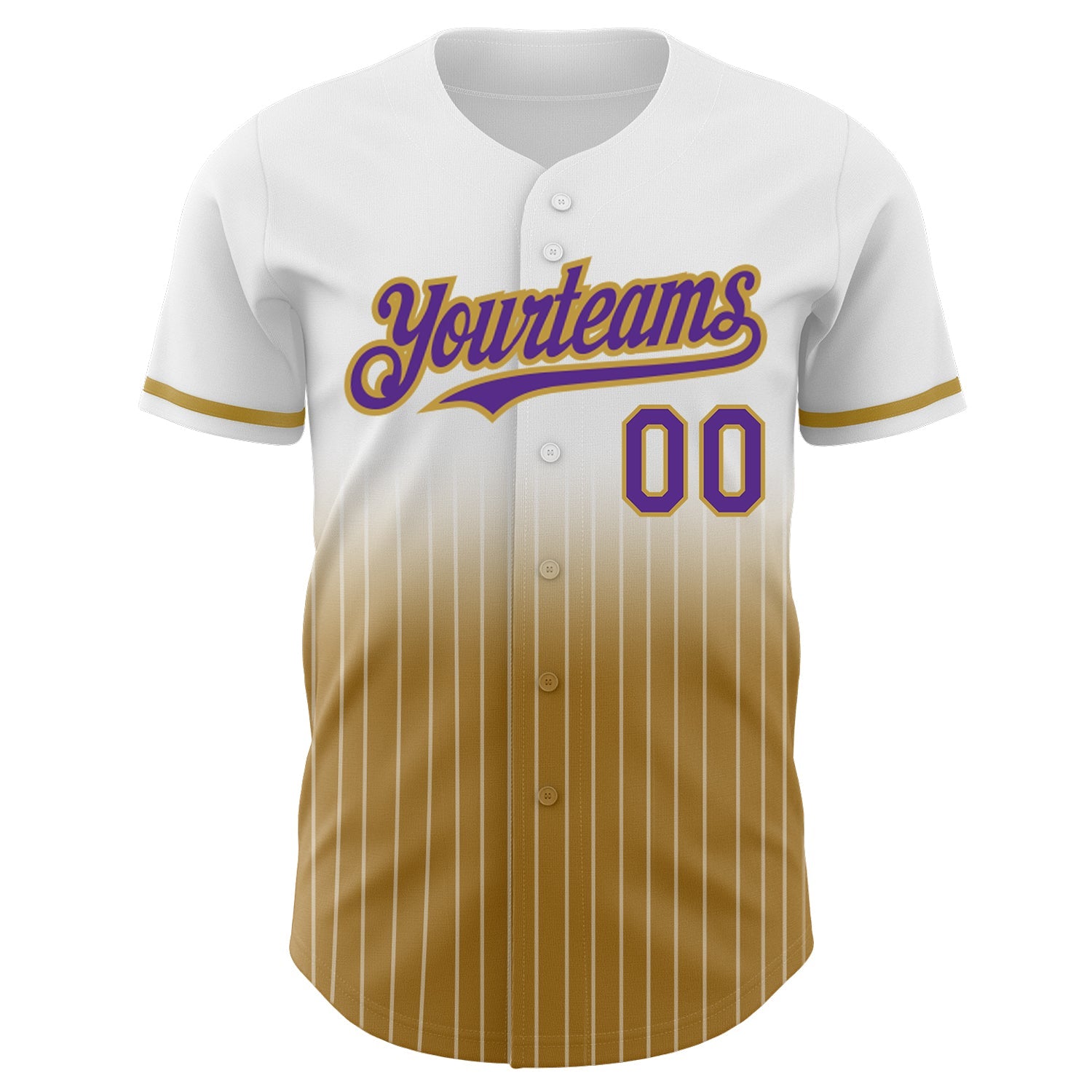 Custom White Pinstripe Purple-Old Gold Authentic Fade Fashion Baseball Jersey view 3