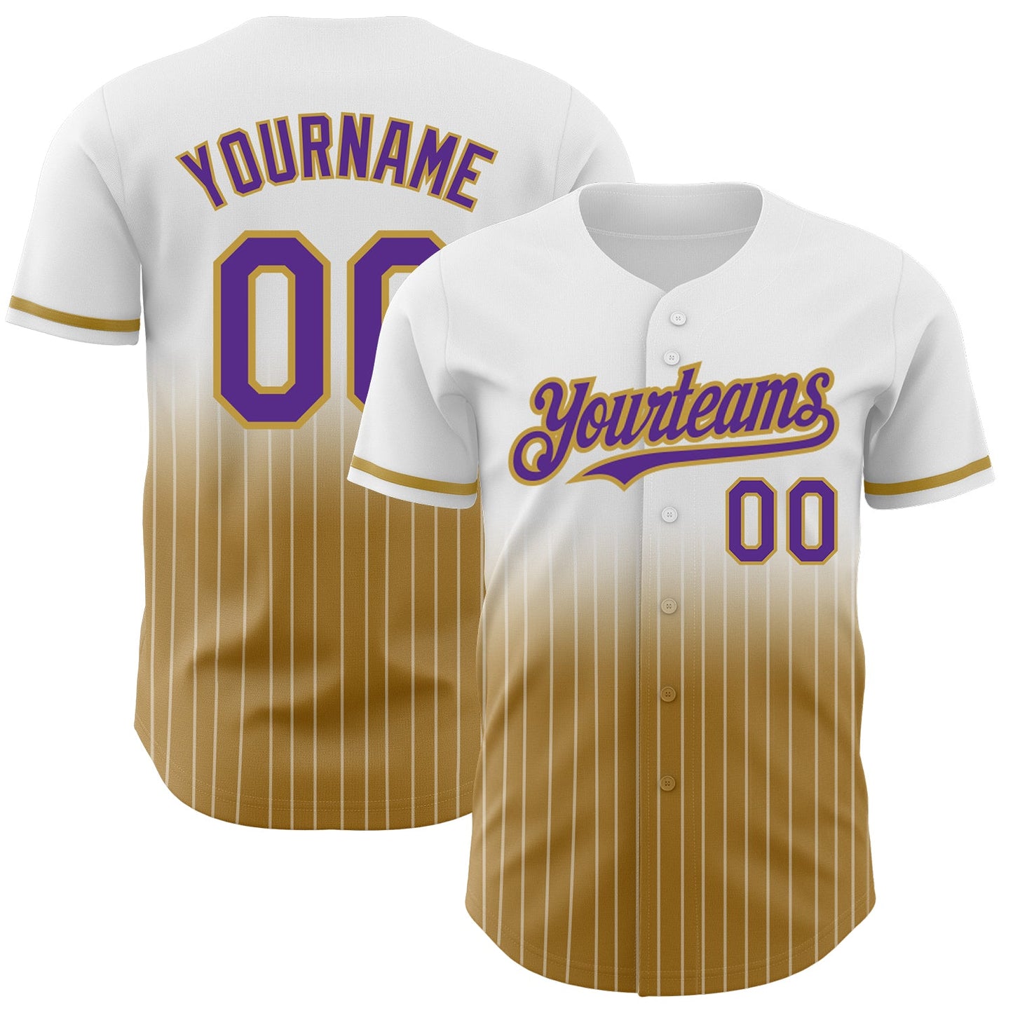 Custom White Pinstripe Purple-Old Gold Authentic Fade Fashion Baseball Jersey - Main View