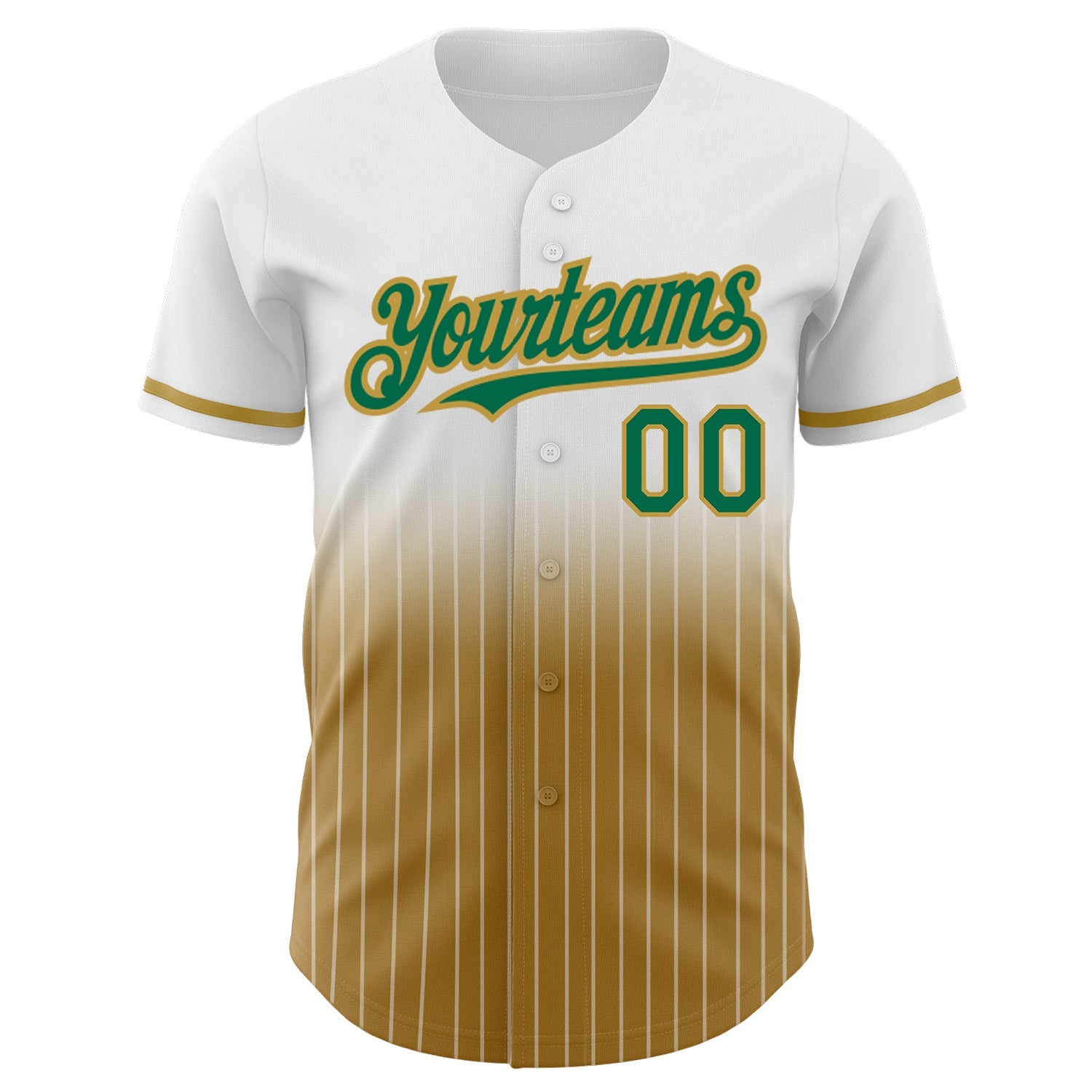Custom White Pinstripe Kelly Green-Old Gold Authentic Fade Fashion Baseball Jersey view 3