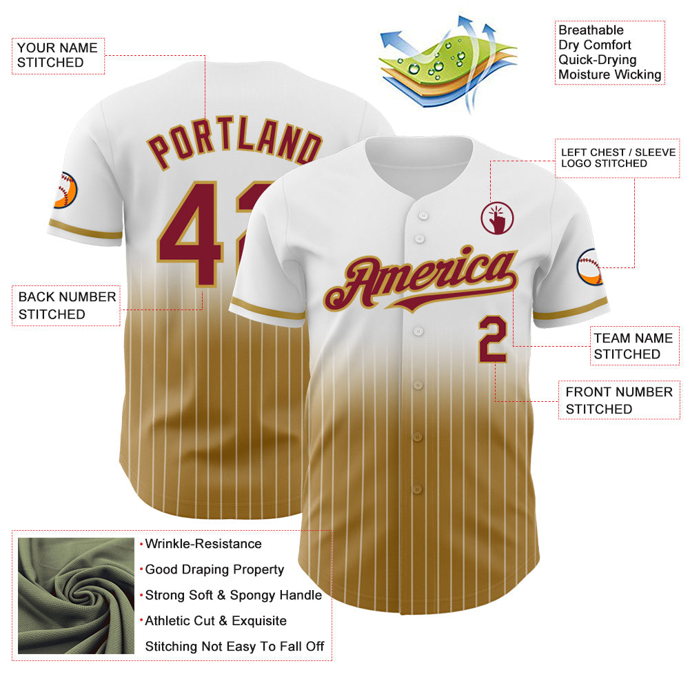 Custom White Pinstripe Crimson-Old Gold Authentic Fade Fashion Baseball Jersey view 4
