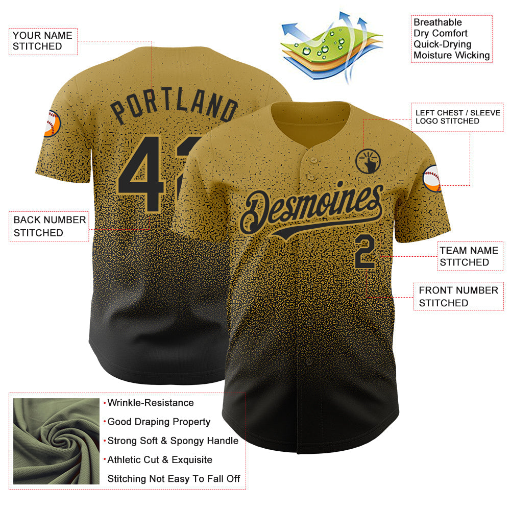 Custom Old Gold Black Authentic Fade Fashion Baseball Jersey view 3