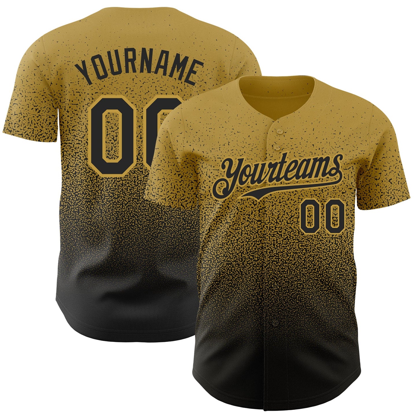 Custom Old Gold Black Authentic Fade Fashion Baseball Jersey - Main View