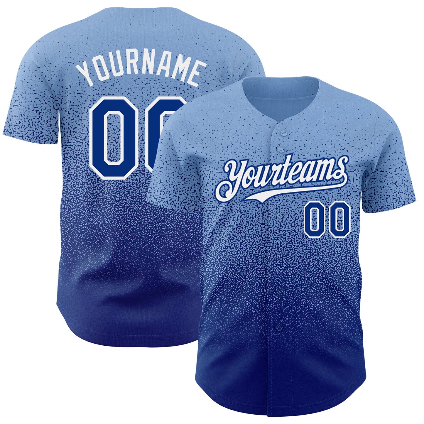 Custom Light Blue Royal-White Authentic Fade Fashion Baseball Jersey - Main View