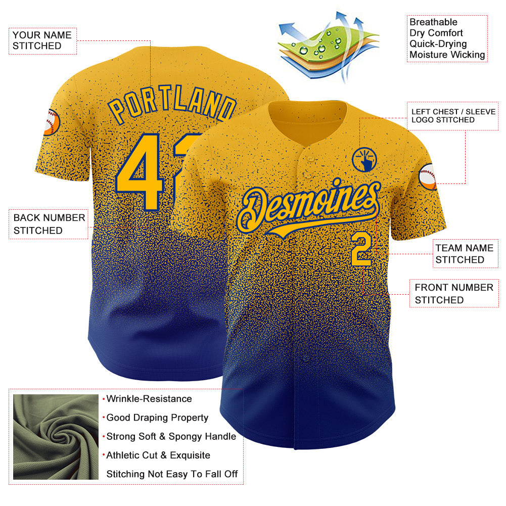 Custom Gold Royal Authentic Fade Fashion Baseball Jersey view 3