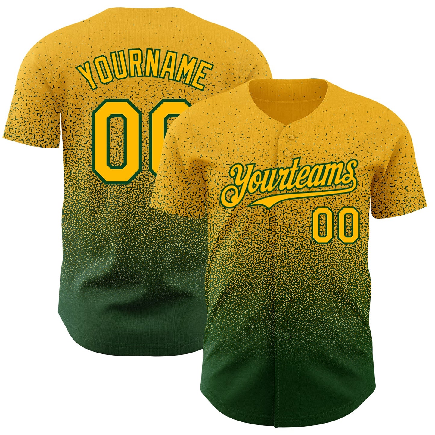 Custom Gold Green Authentic Fade Fashion Baseball Jersey - Main View