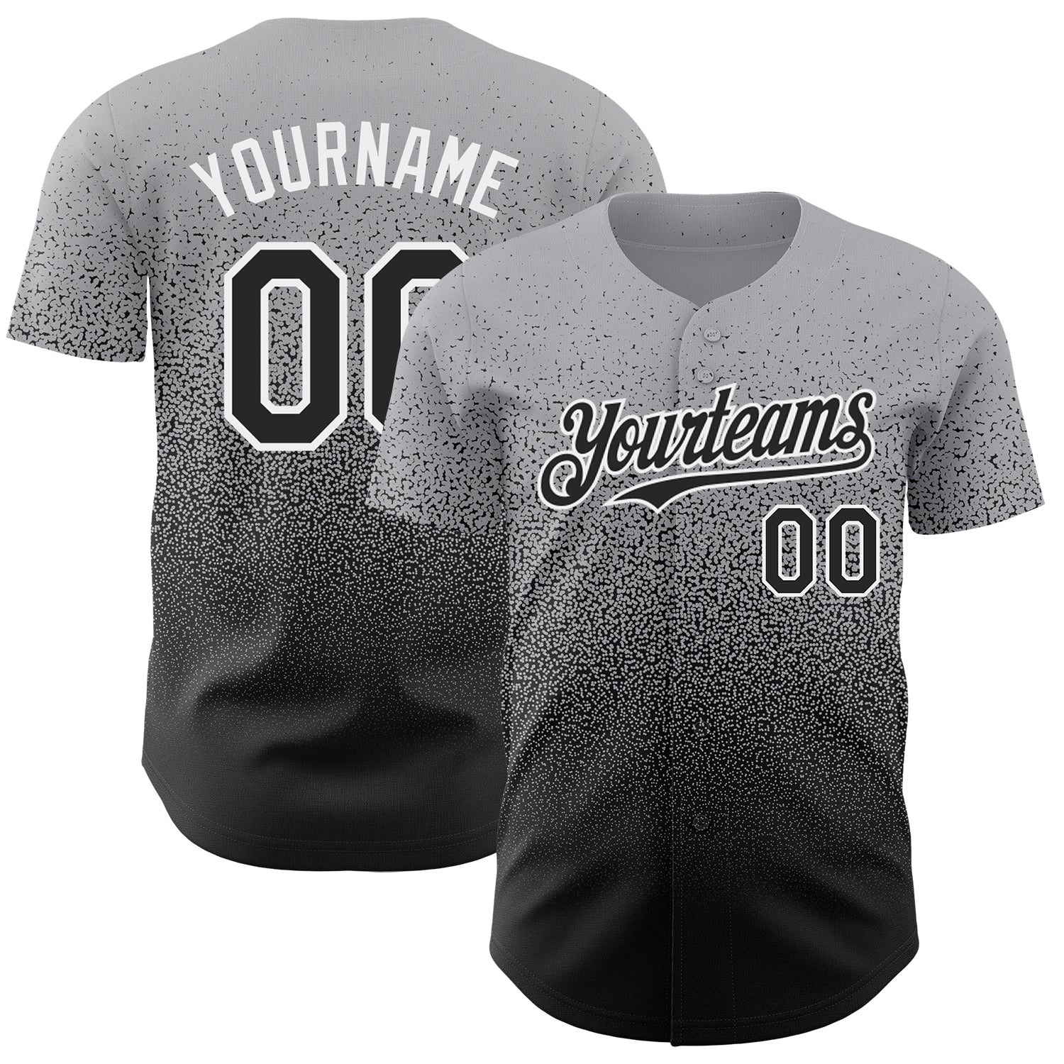 Custom Gray Black-White Authentic Fade Fashion Baseball Jersey - Main View