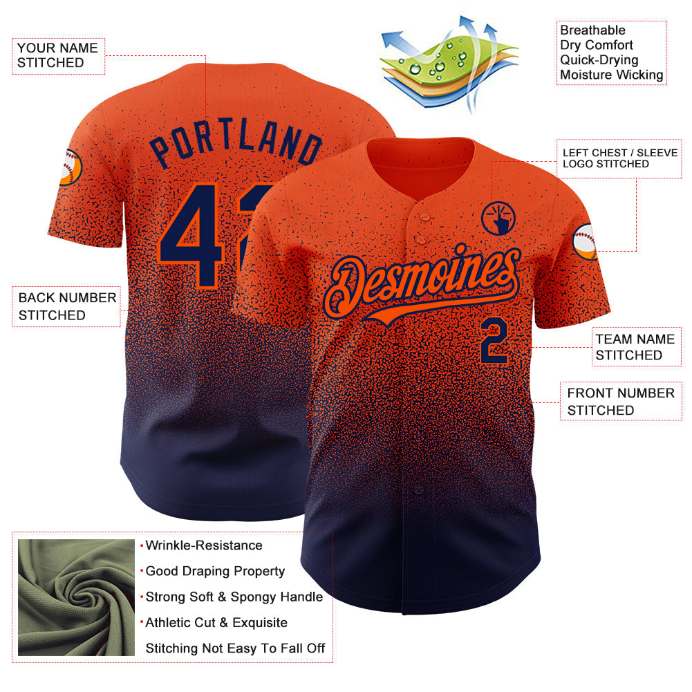 Custom Orange Navy Authentic Fade Fashion Baseball Jersey view 3
