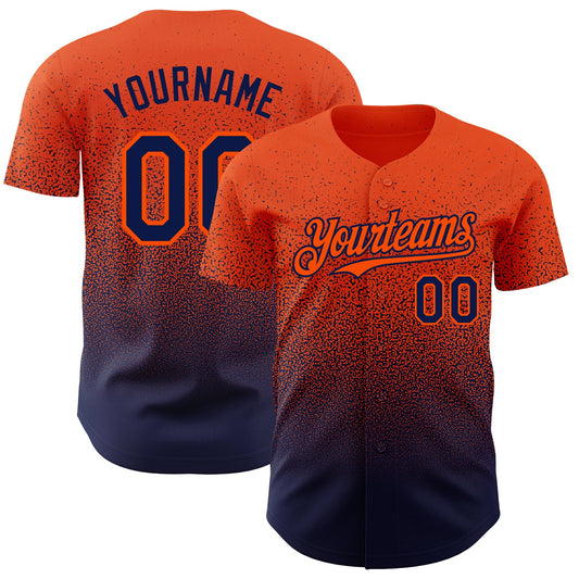 Custom Orange Navy Authentic Fade Fashion Baseball Jersey - Main View