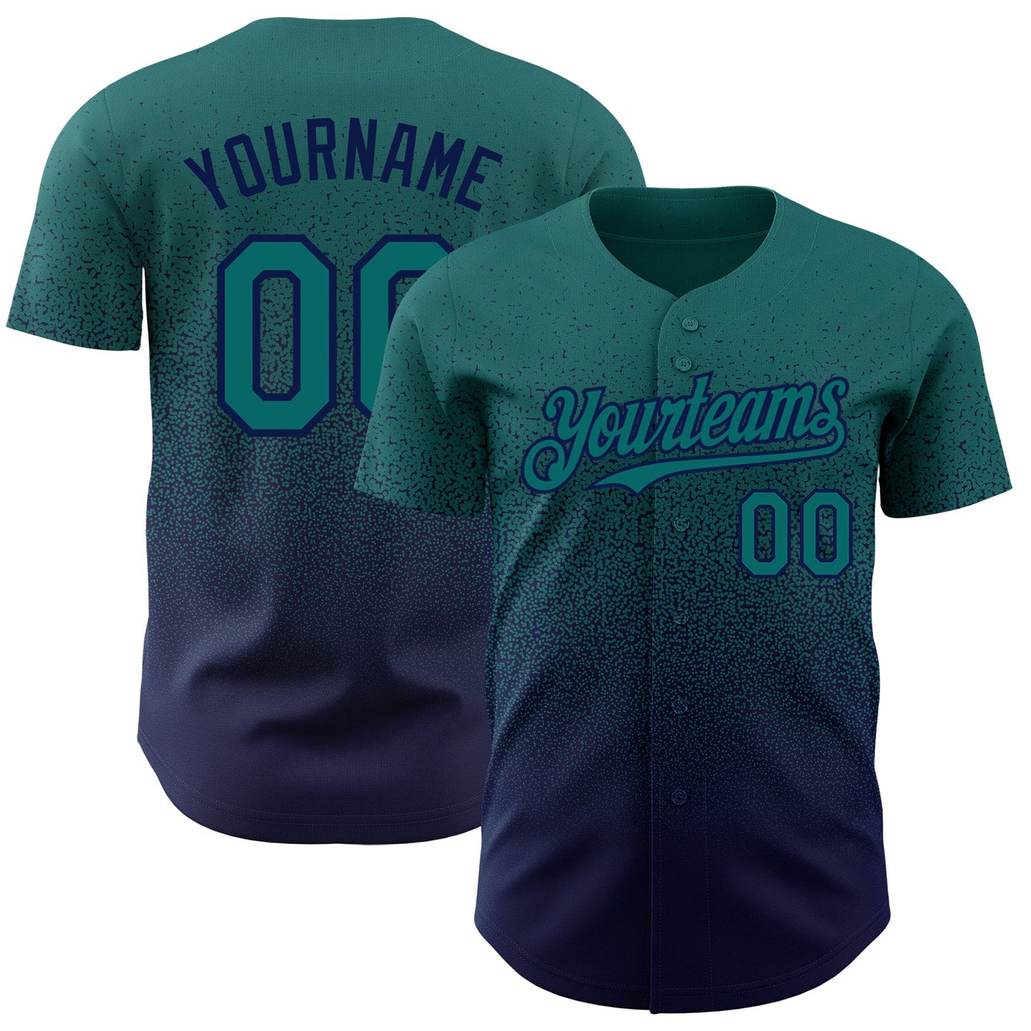 Custom Teal Navy Authentic Fade Fashion Baseball Jersey - Main View