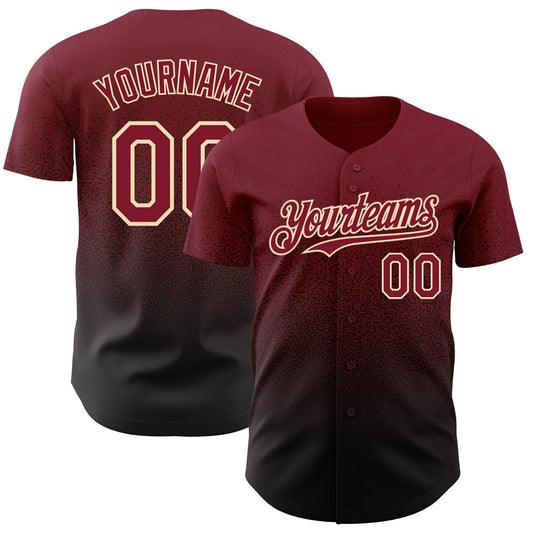 Custom Crimson Black-Cream Authentic Fade Fashion Baseball Jersey - Main View
