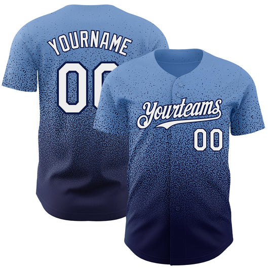 Custom Powder Blue White-Navy Authentic Fade Fashion Baseball Jersey - Main View