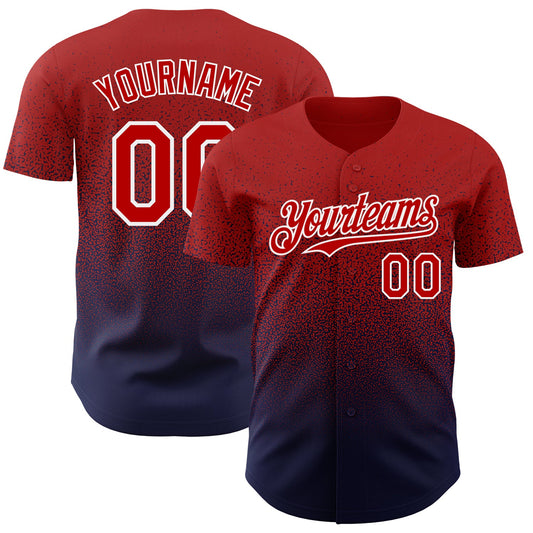 Custom Red Navy-White Authentic Fade Fashion Baseball Jersey - Main View