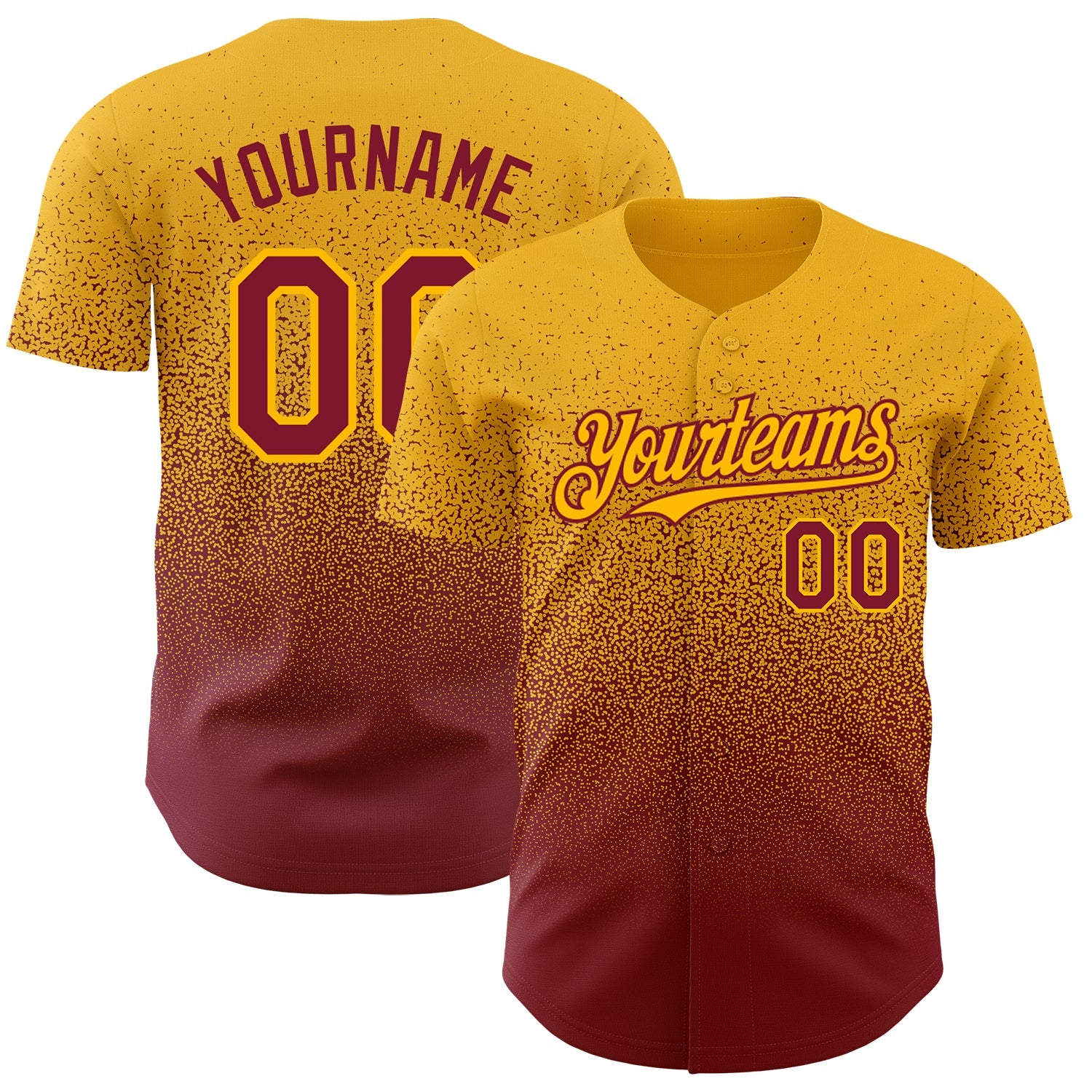 Custom Gold Crimson Authentic Fade Fashion Baseball Jersey - Main View