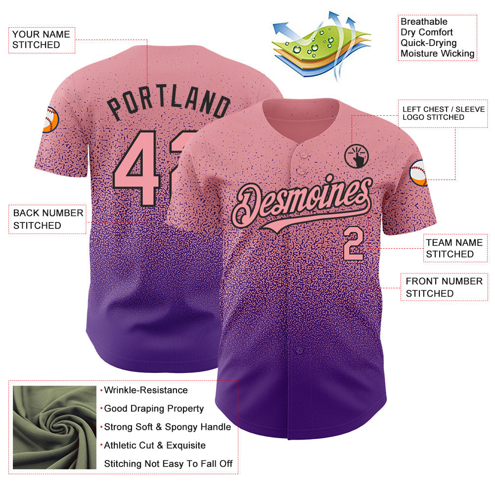 Custom Medium Pink Purple-Black Authentic Fade Fashion Baseball Jersey view 3