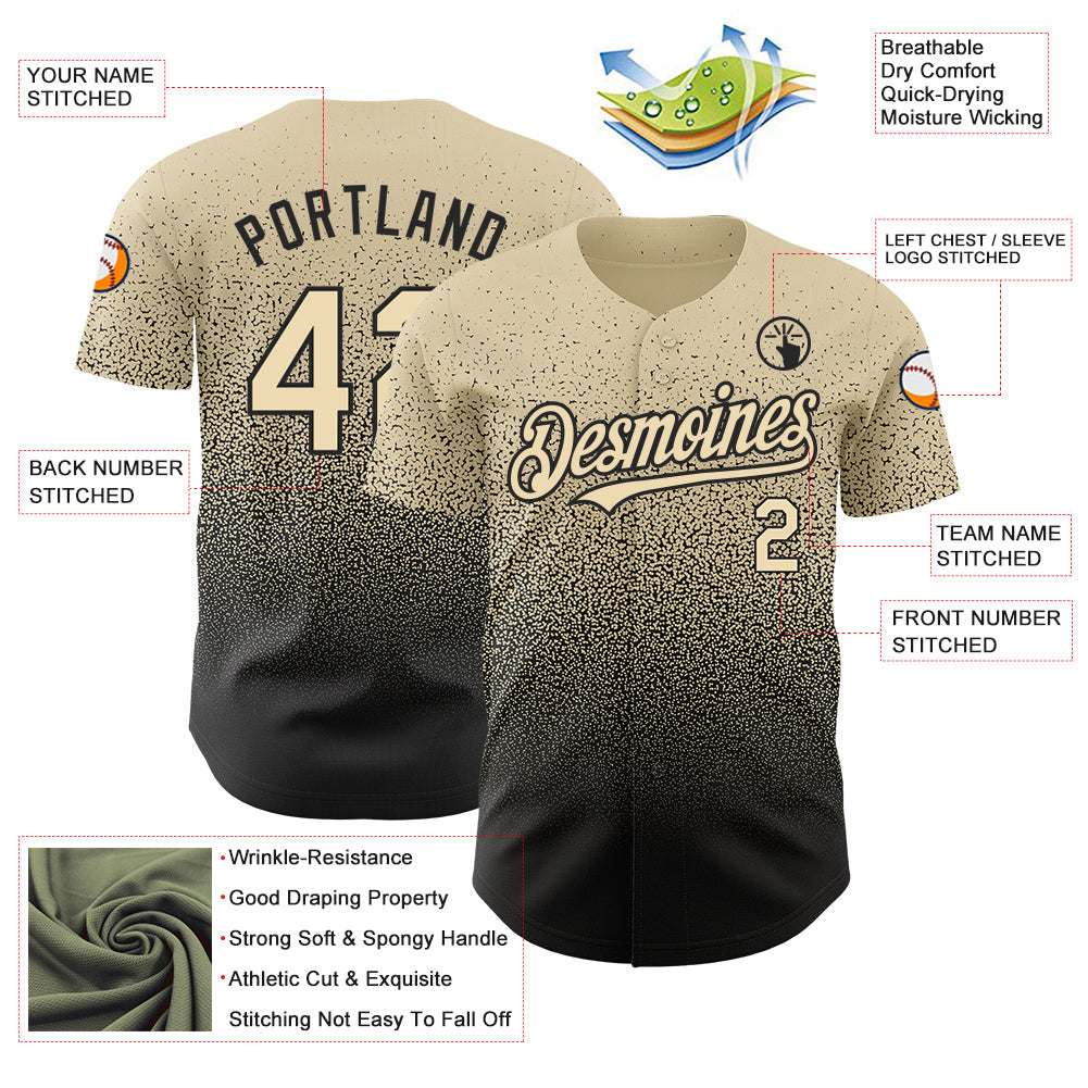 Custom Cream Black Authentic Fade Fashion Baseball Jersey view 3