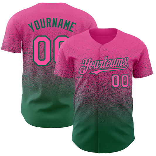 Custom Pink Kelly Green Authentic Fade Fashion Baseball Jersey - Main View