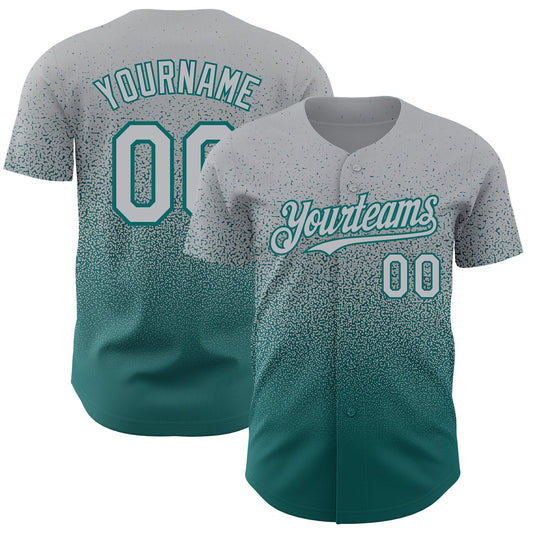 Custom Gray Teal Authentic Fade Fashion Baseball Jersey - Main View