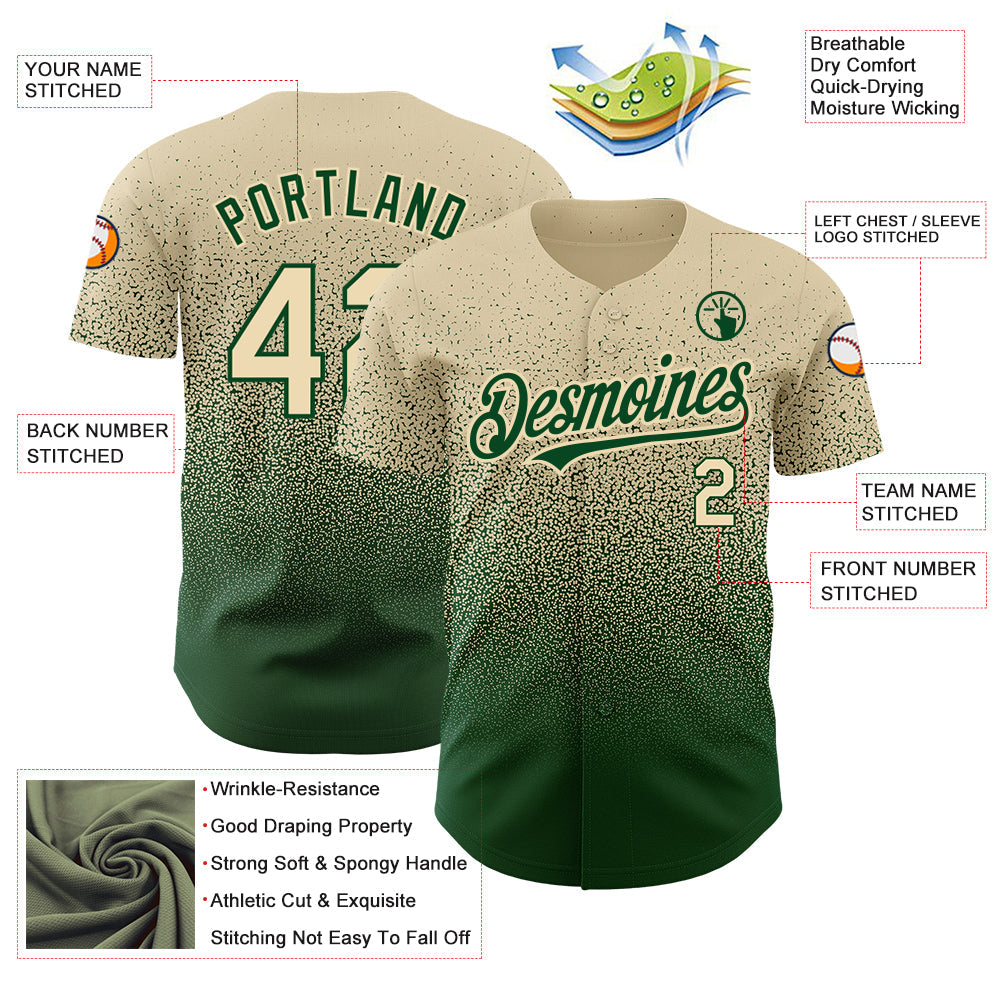 Custom Cream Green Authentic Fade Fashion Baseball Jersey view 3