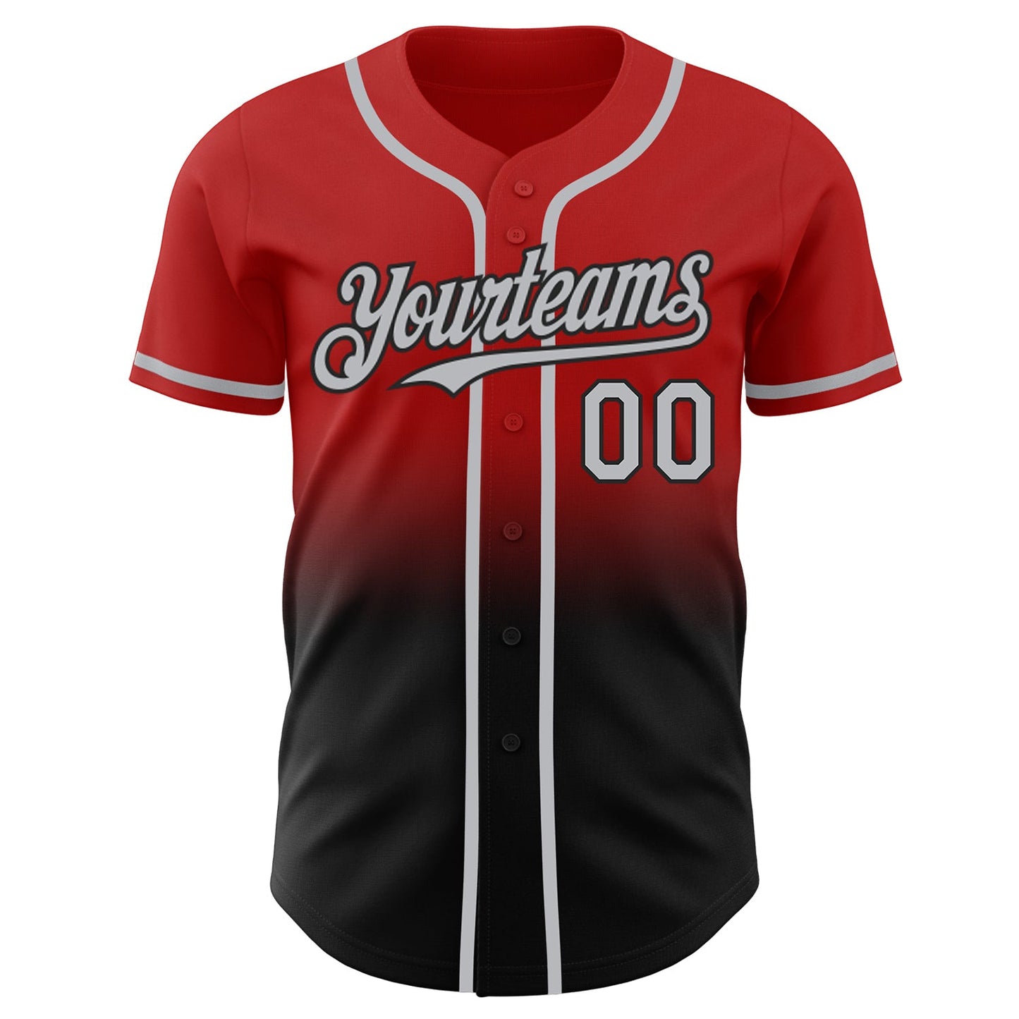 Custom Red Gray-Black Authentic Fade Fashion Baseball Jersey view 2