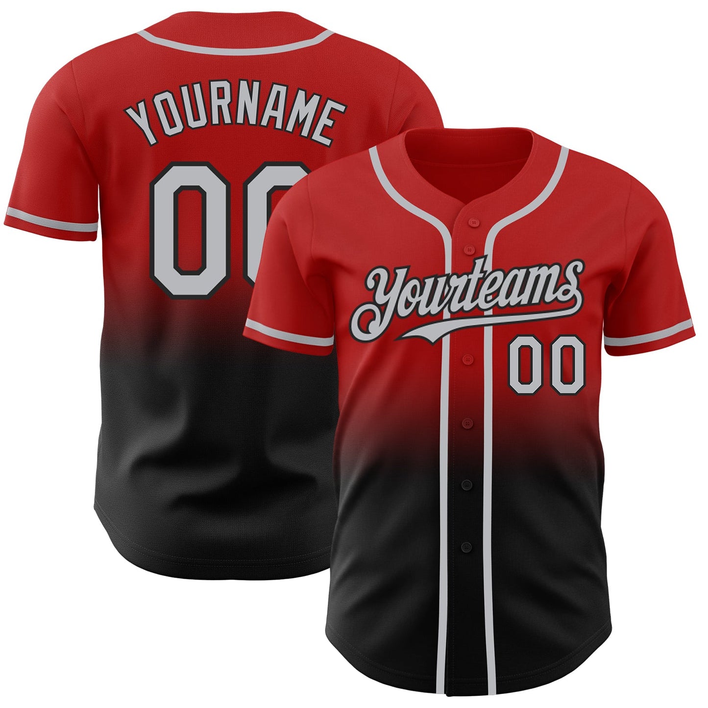 Custom Red Gray-Black Authentic Fade Fashion Baseball Jersey - Main View