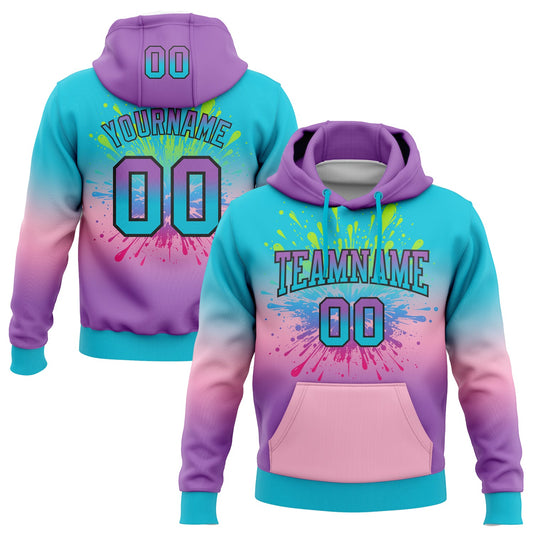 Custom Stitched Lakes Blue Medium Purple Light Pink-Black Fade Fashion Splash Sports Pullover Sweatshirt Hoodie - Main View