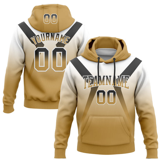 Custom Stitched White Black-Old Gold Fade Fashion Arrow Sports Pullover Sweatshirt Hoodie - Main View