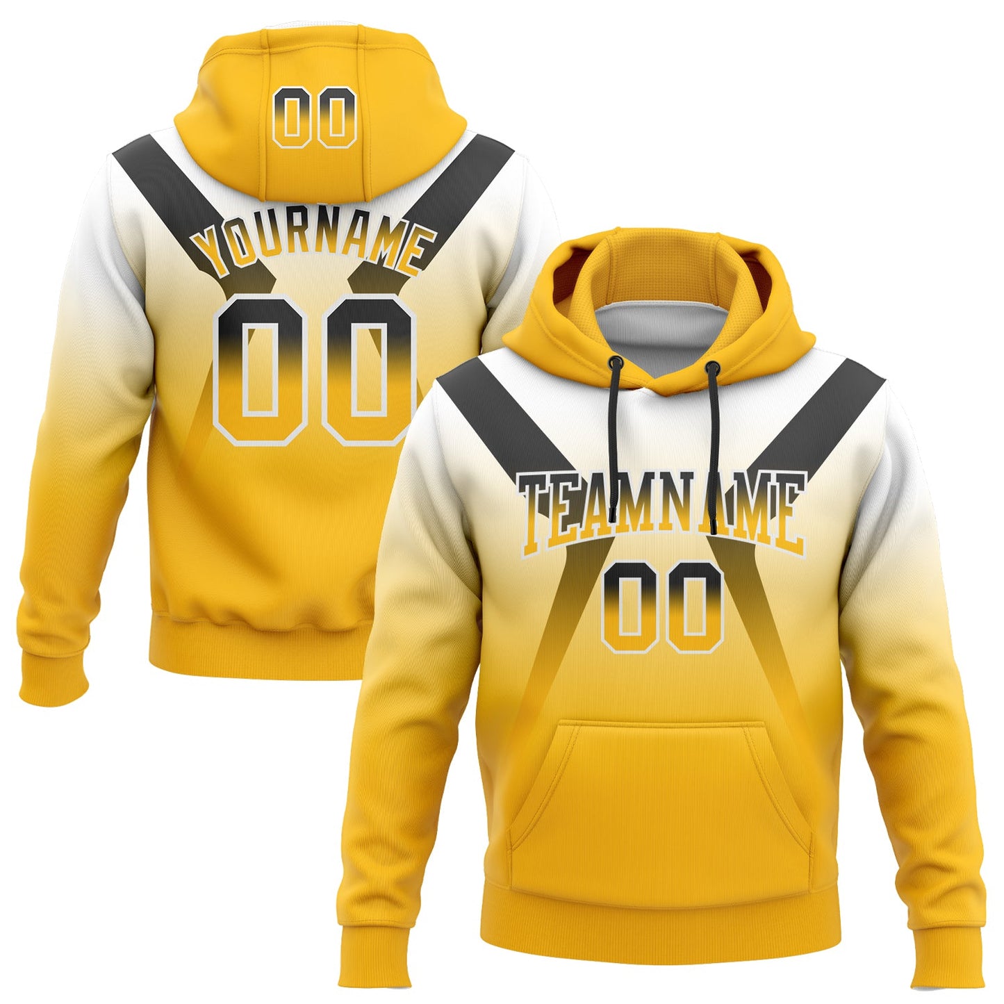 Custom Stitched White Black-Gold Fade Fashion Arrow Sports Pullover Sweatshirt Hoodie - Main View