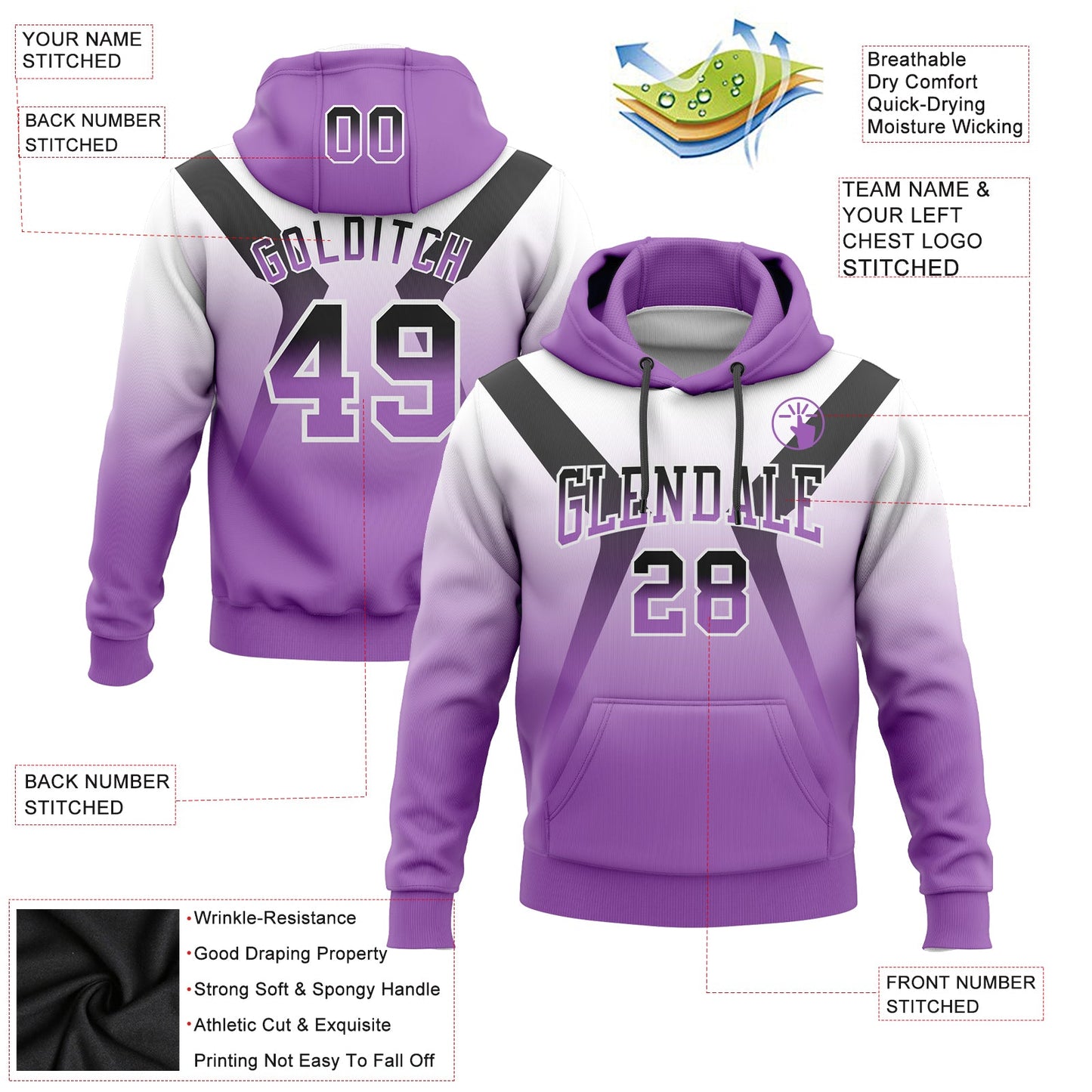 Custom Stitched White Black-Medium Purple Fade Fashion Arrow Sports Pullover Sweatshirt Hoodie view 2