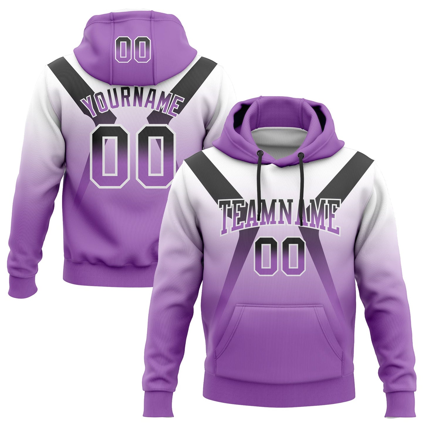 Custom Stitched White Black-Medium Purple Fade Fashion Arrow Sports Pullover Sweatshirt Hoodie - Main View
