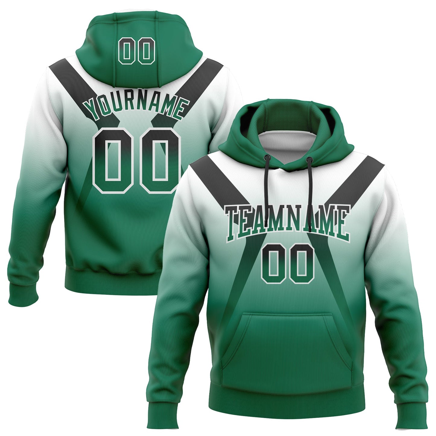 Custom Stitched White Black-Kelly Green Fade Fashion Arrow Sports Pullover Sweatshirt Hoodie - Main View