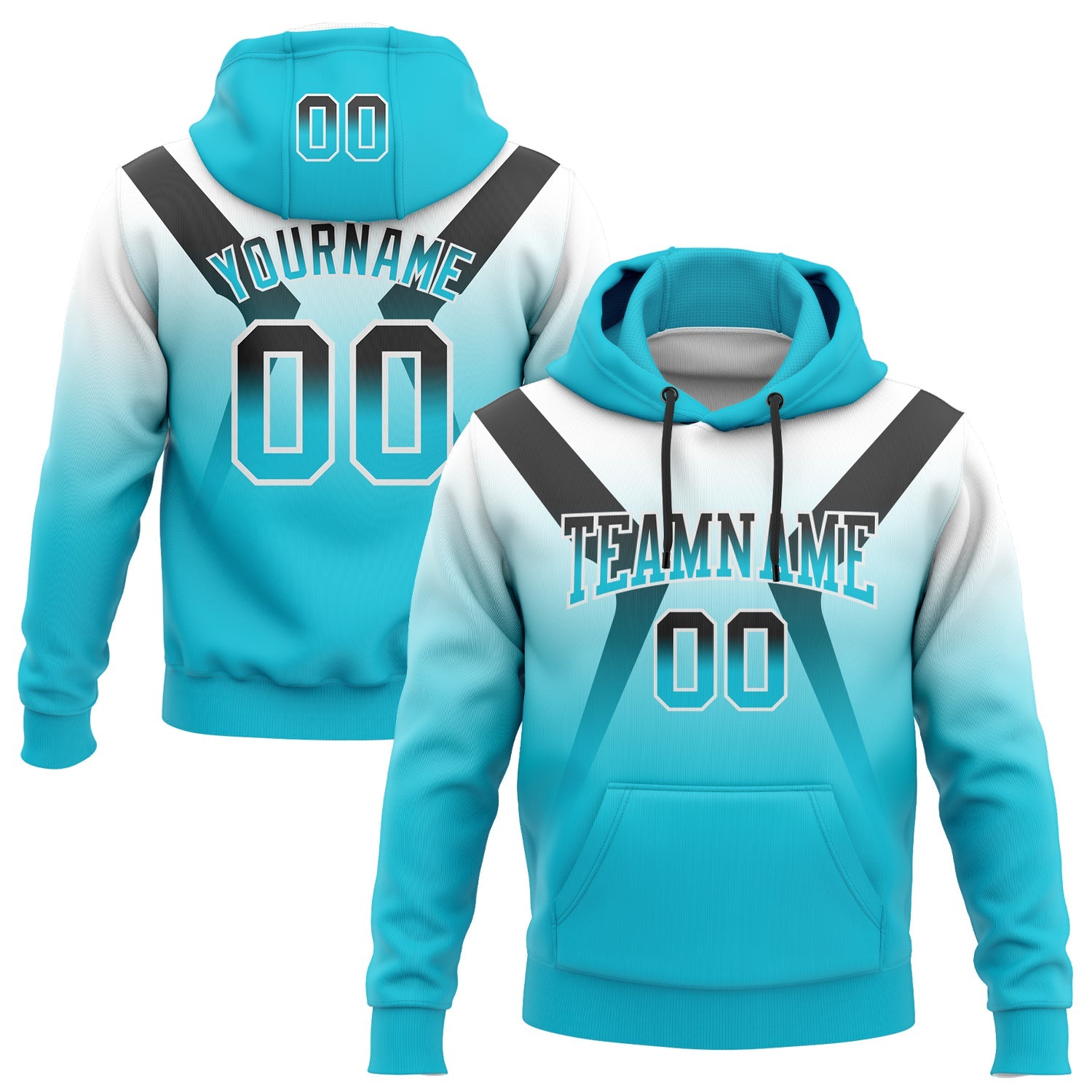 Custom Stitched White Black-Lakes Blue Fade Fashion Arrow Sports Pullover Sweatshirt Hoodie - Main View
